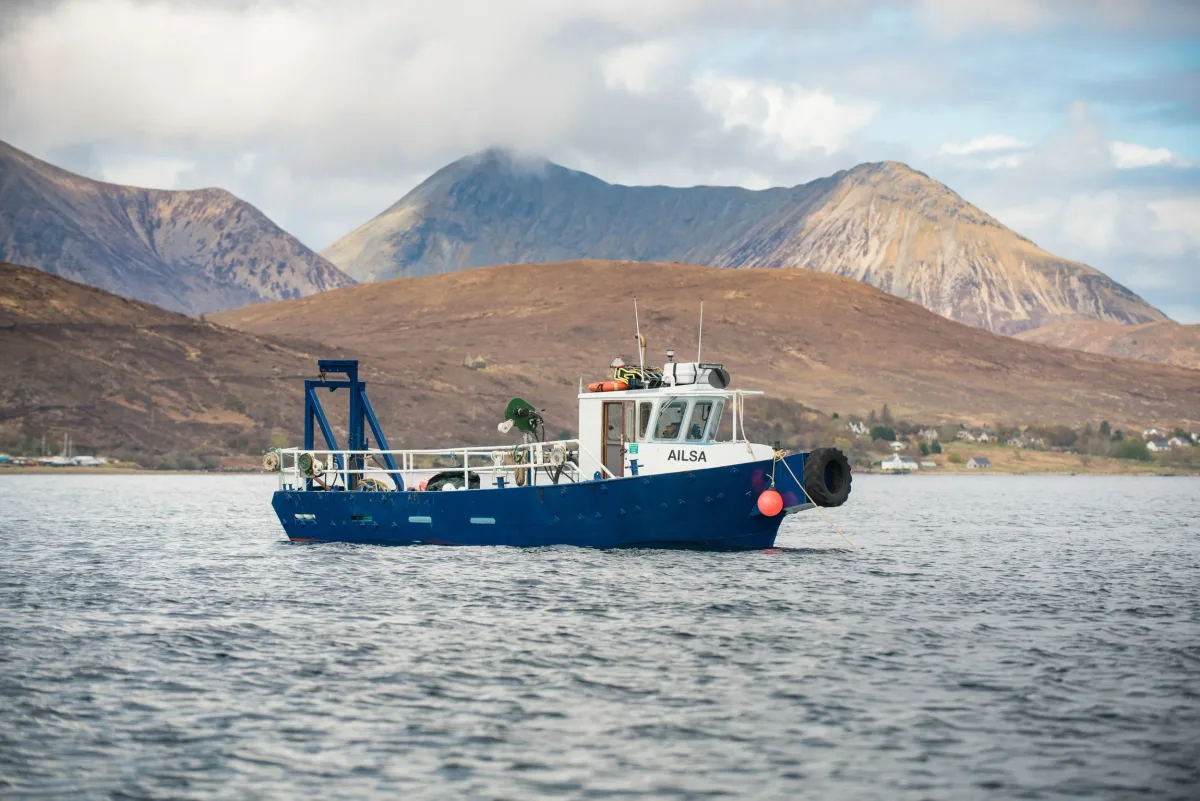 The Ailsa on the sea loch beneath the Red Cuillins of Skye